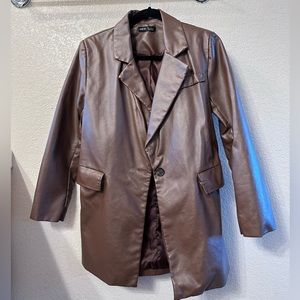 Brown leather oversized blazer